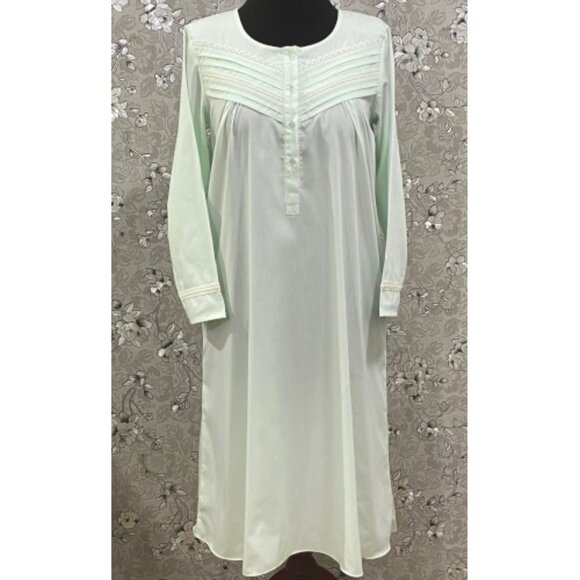 SoieRose Mint Cotton Victorian Nightgown – SR-1198 – Long Sleeve Vintage Style - Picture 1 of 6